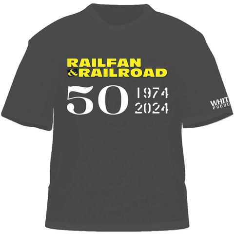 Railfan & Railroad 50th Anniversary Tee- Charcoal